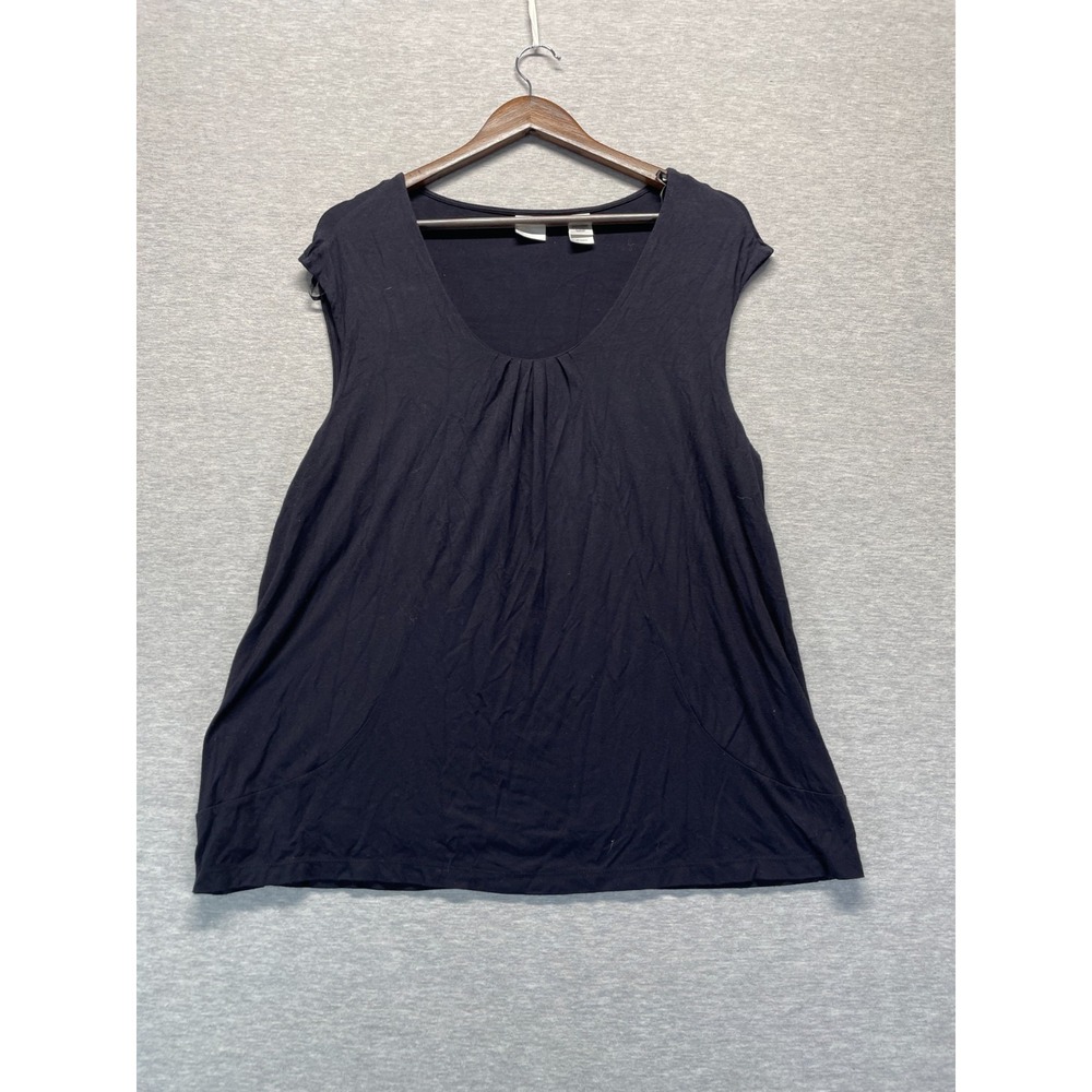 Emma James Pleated Swing Tank Top Womens Large Black Rayon Scoop Neck Sleeveless